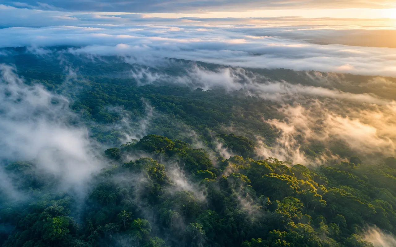 Forest canopy and clouds representing biosphere-atmosphere feedbacks