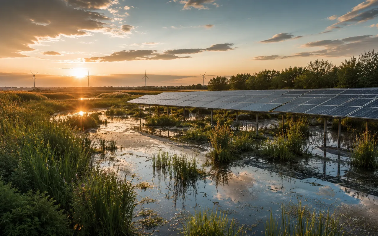 Renewable energy infrastructure integrated with water and land systems